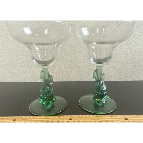 Siesta Cactus Margarita Glasses Green 7" Tall Set of 2 Cocktail Glasses Sombrero - Picture 7 of 8